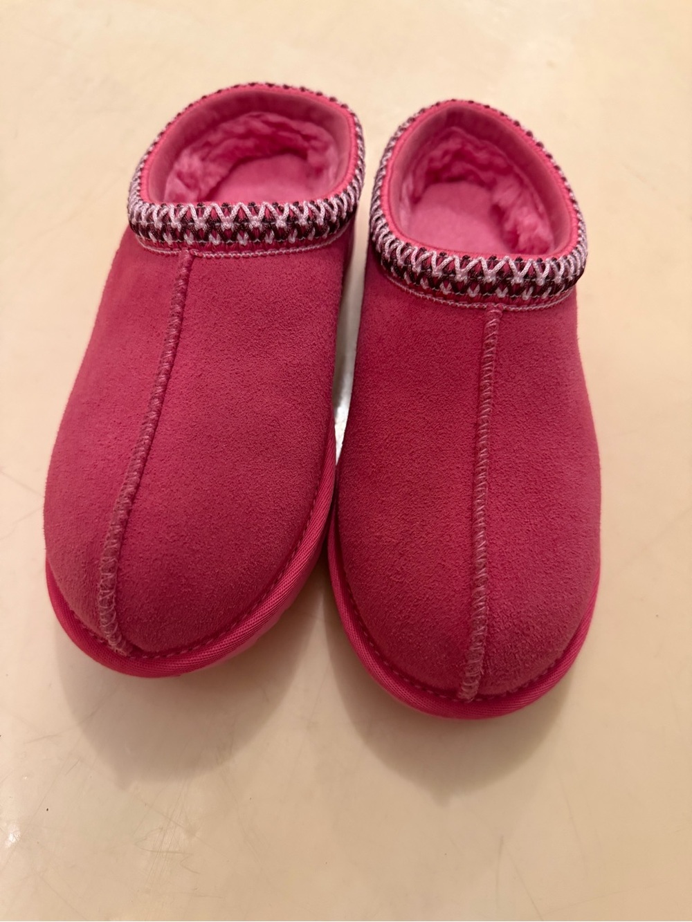 UGG Kids Pink Plush Slip-On Slippers